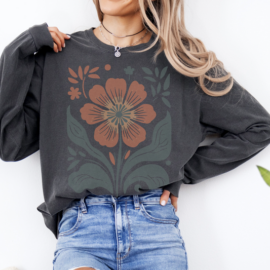 Retro Floral - Comfort Colors Long Sleeve Premium T Shirt