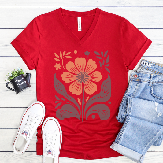 Retro Floral - Bella Canvas Short Sleeve V Neck
