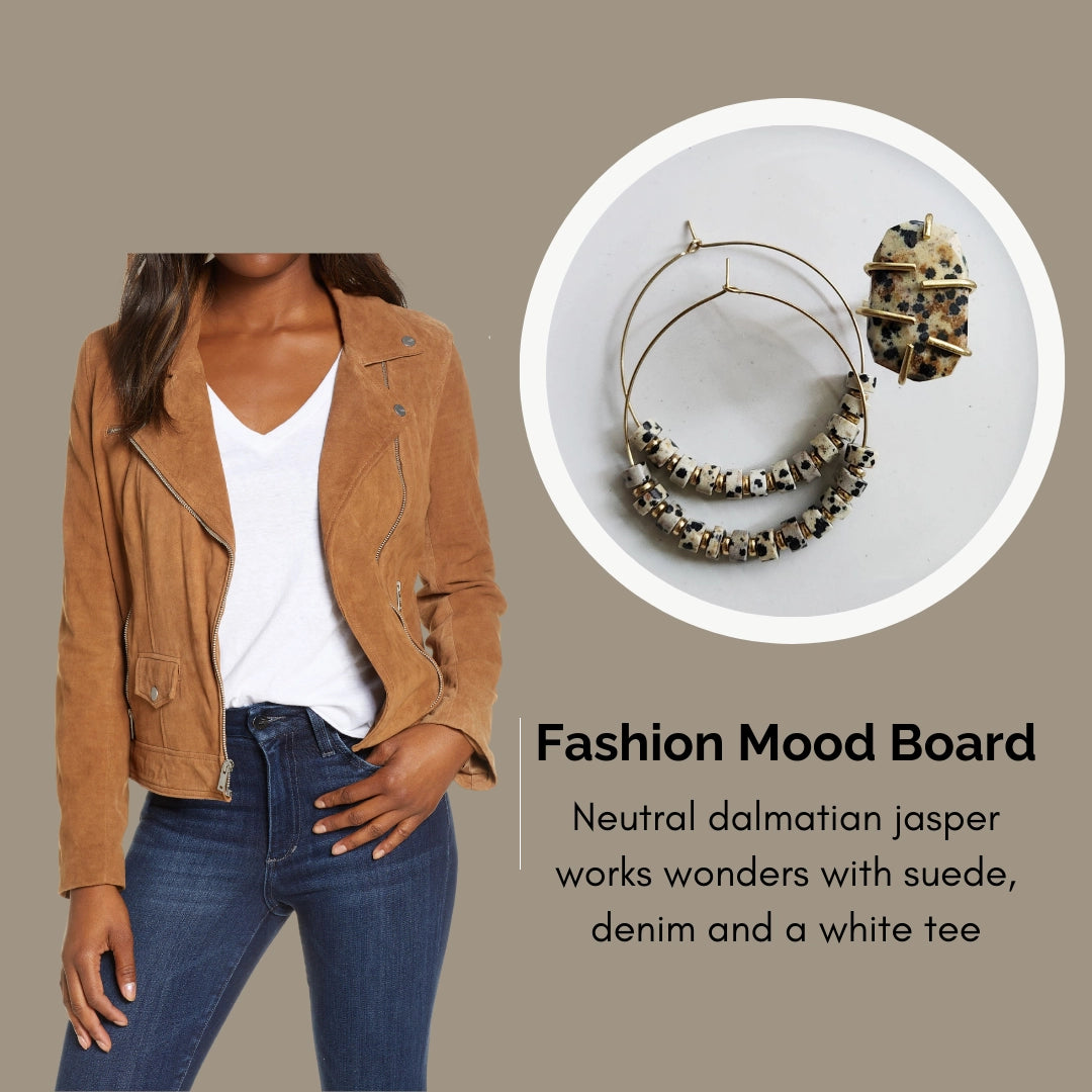 Grounding Dalmatian Jasper and Brass Hoop Earrings and Ring