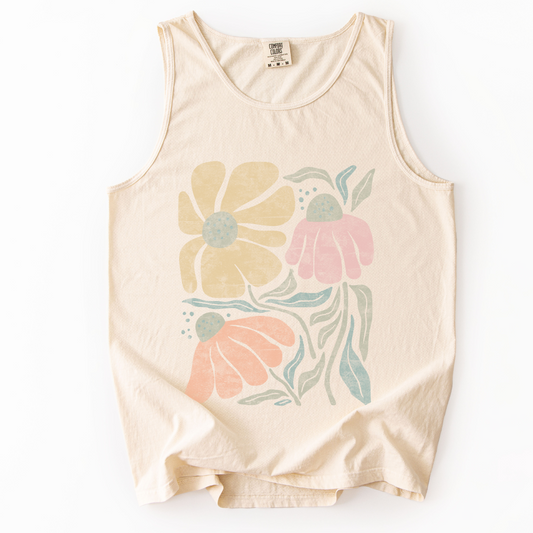 Faded Funky Floral Print - Comfort Colors Premium Tank Top