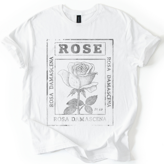 Rosa Damascena, Vintage Faded Print  - Gildan Lightweight T Shirt