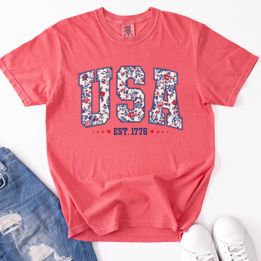 Floral USA-  Comfort Colors Relaxed Fit Premium T Shirt