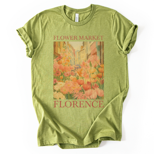Flower Market, Vintage Distressed Poster- Bella Canvas Super Soft Fitted T Shirt