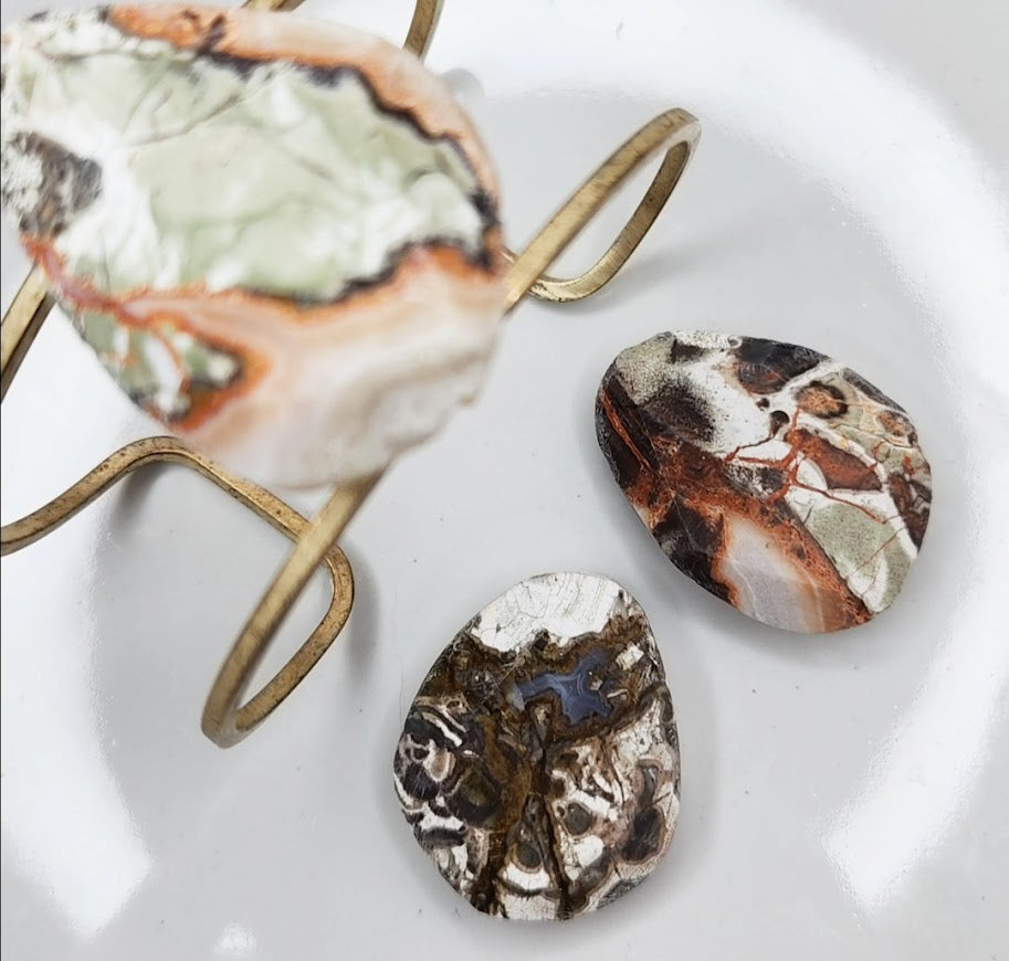 Earthy Natural Mushroom Jasper and Adjustable Brass Cuff