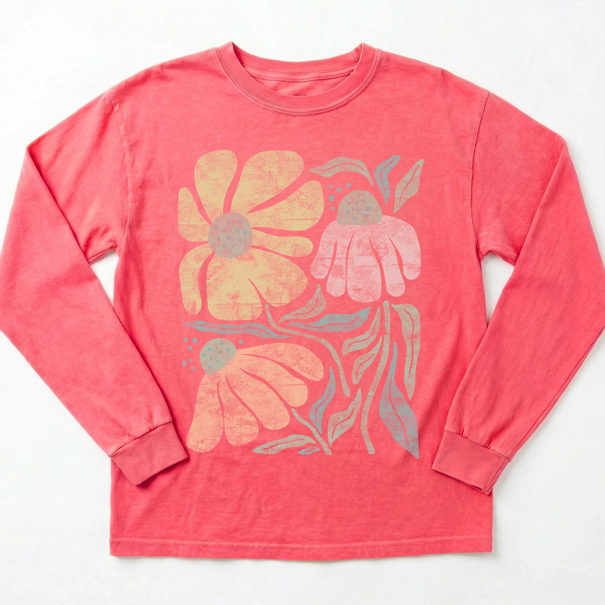Faded Funky Flower Print - Comfort Colors Premium Long Sleeve T