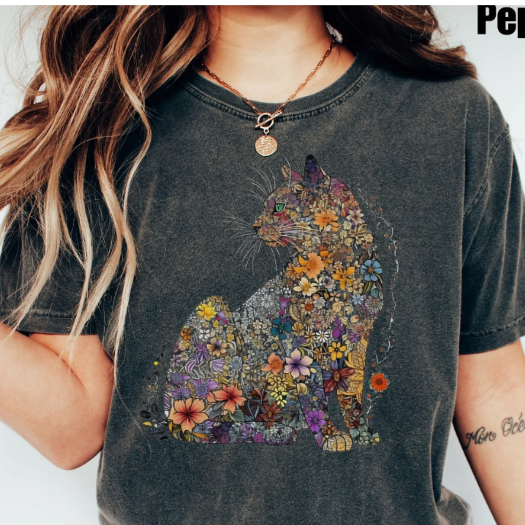 Floral Cat - Comfort Colors Relaxed Fit Premium T Shirt