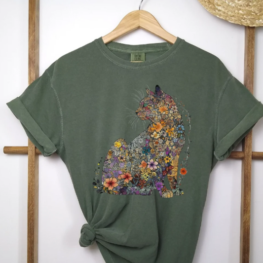 Floral Cat -  Comfort Colors Relaxed Fit Premium T Shirt