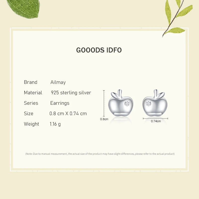 925 Sterling Silver Lovely Small Apple Stud Earrings