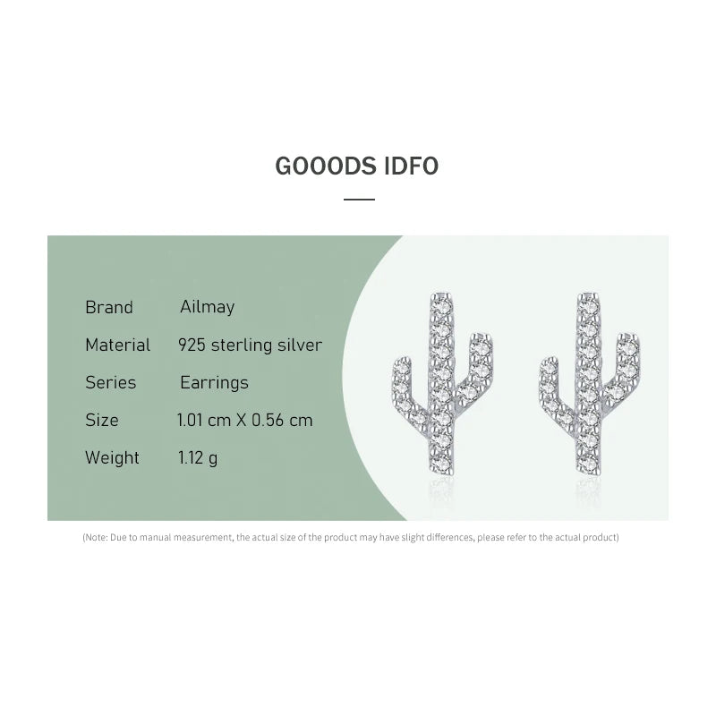 925 Sterling Silver Cactus Clear Zircon Stud Earrings