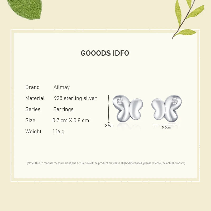 Simple Butterfly 925 Sterling Silver Stud Earrings
