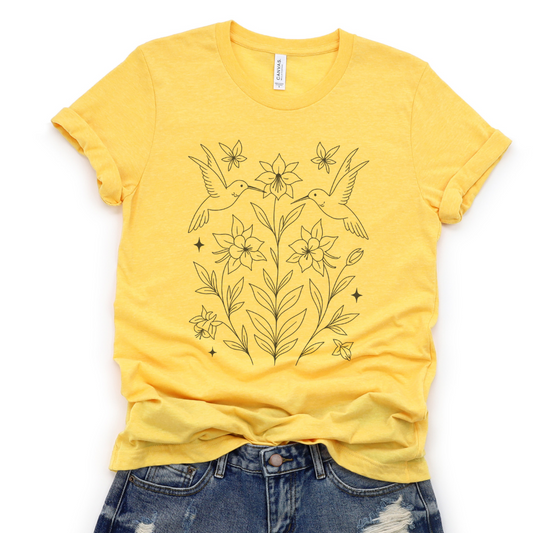 Humming Bird Blossom - Bella Canvas Super Soft Fitted T Shirt