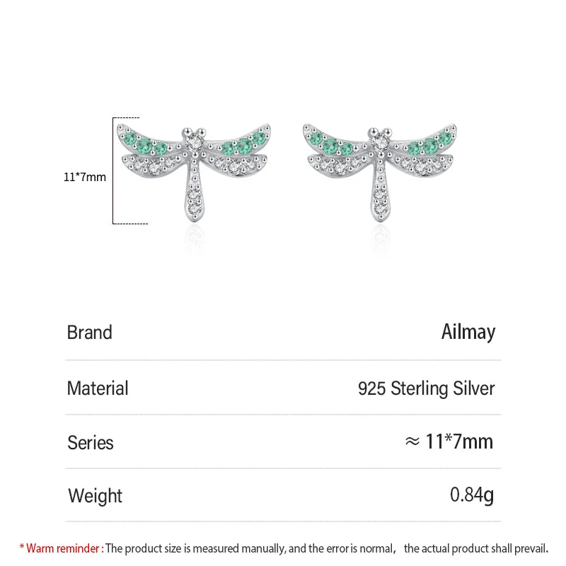 925 Sterling Silver Elegant Dragonfly Green CZ Stud Earrings
