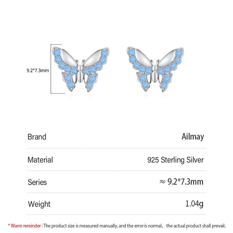 925 Sterling Silver Blue Zirconia Butterfly Stud Earrings