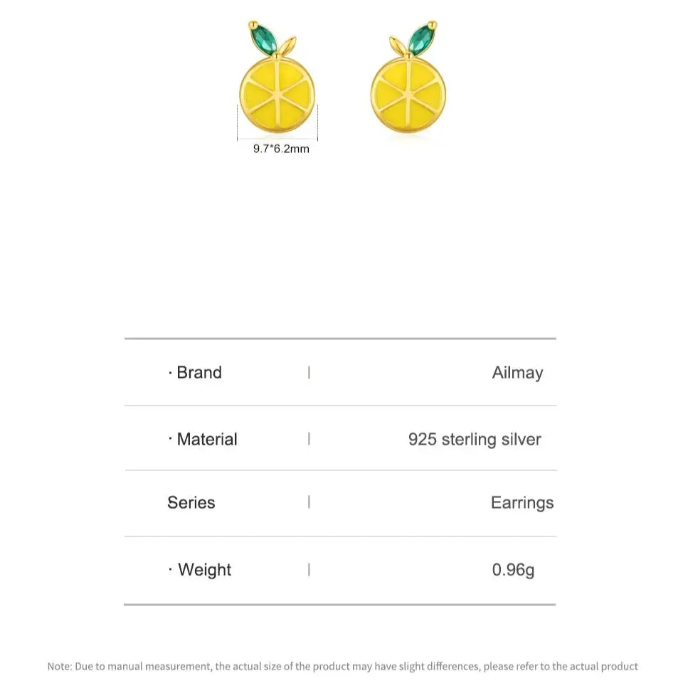 925 Sterling Silver Cute Lemon Enamel Zirconia Stud Earrings