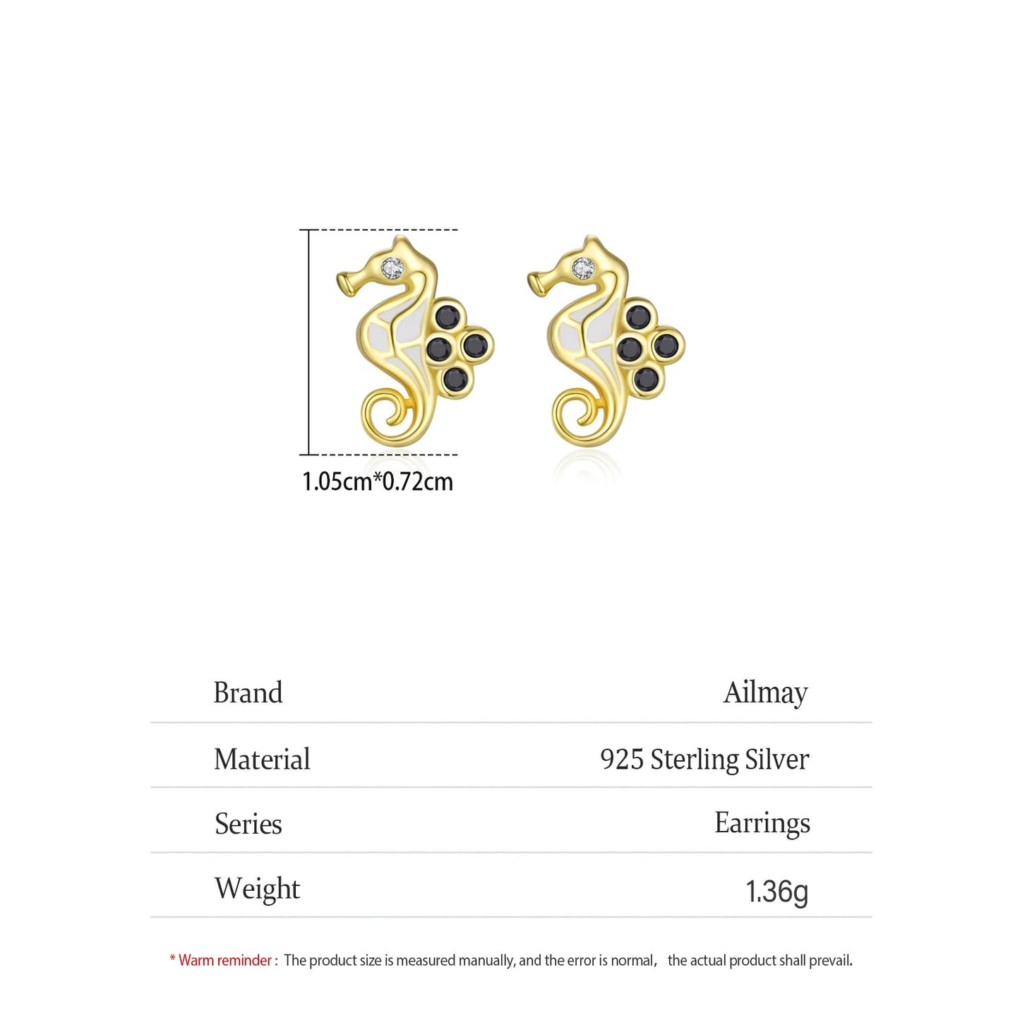 925 Sterling Silver Seahorse Shaped Earrings