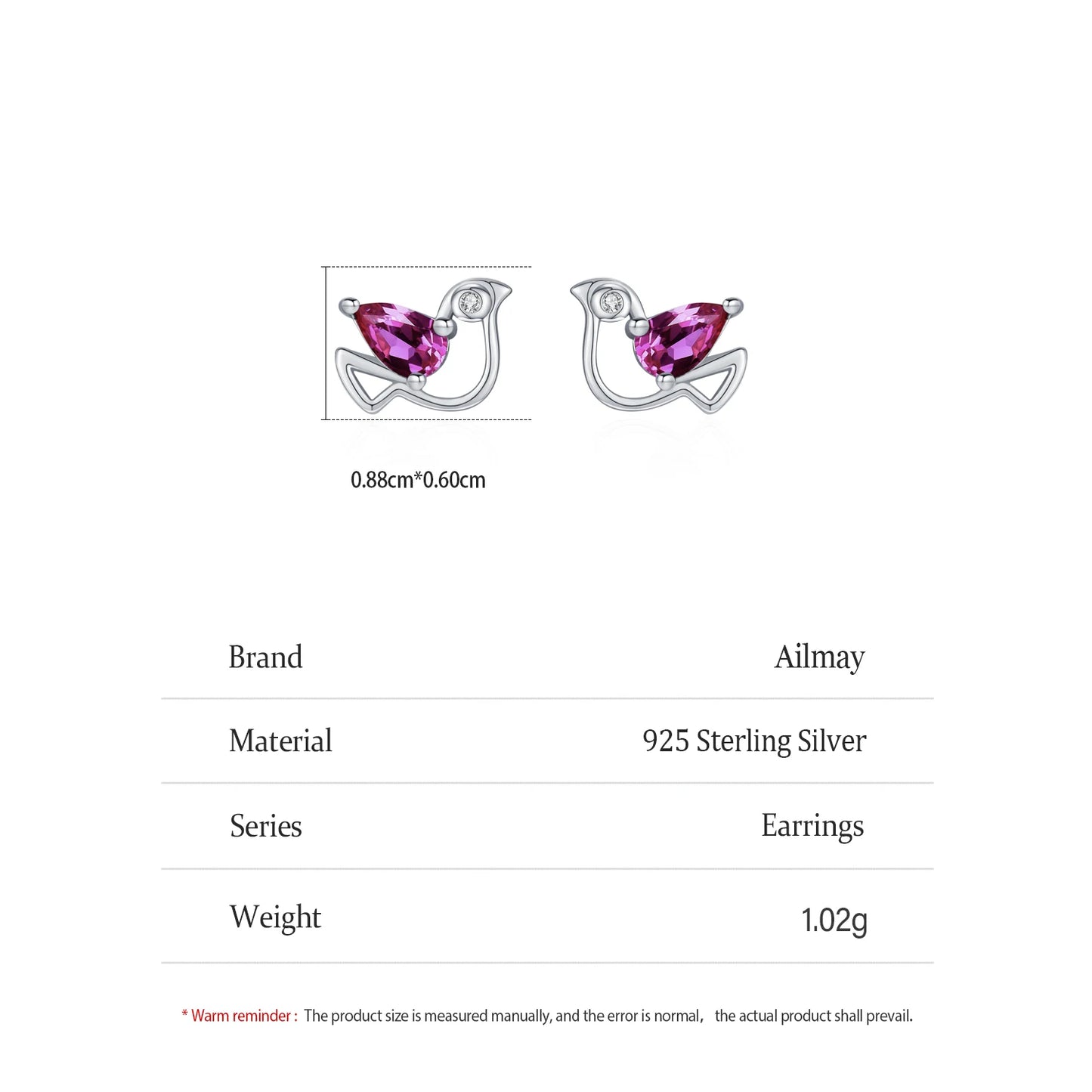 925 Sterling Silver Pigeon Stud Earrings