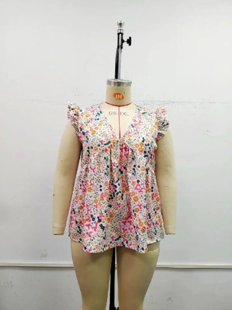 Floral Print Ruffle Sleeve Blouse