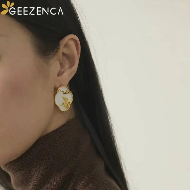 925 Silver White Mother of Pearl Banana Leaf Earrings