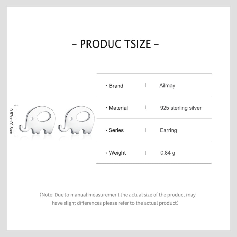 925 Sterling Silver Simple Elephant Small Stud Earrings
