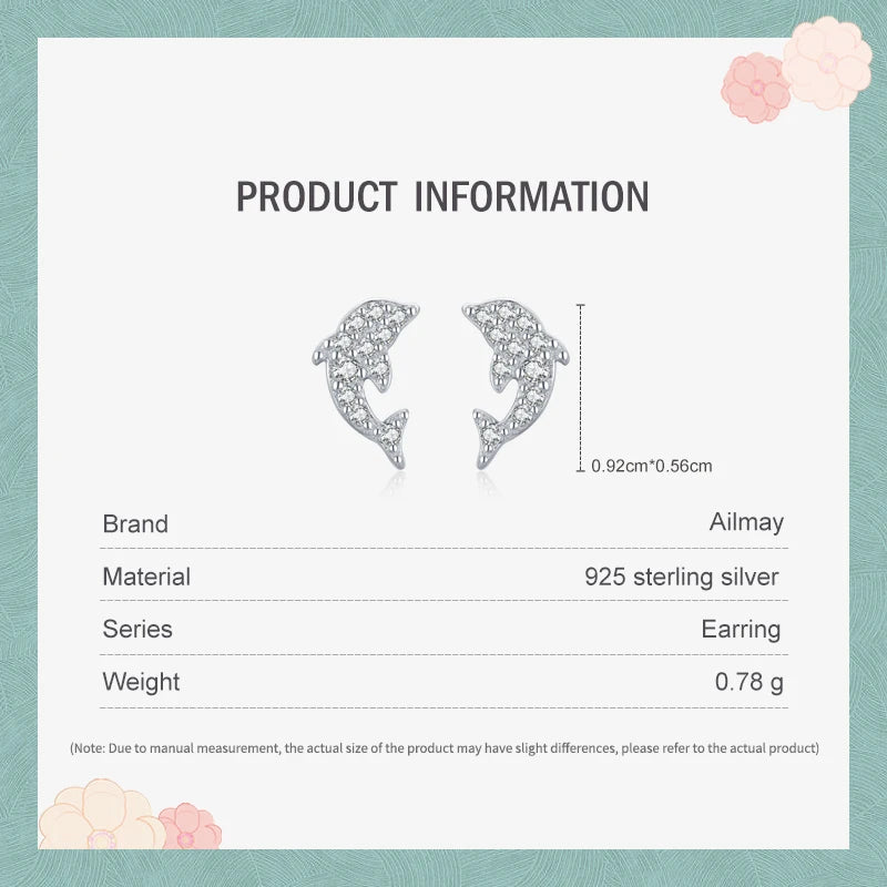 925 Sterling Silver Cute Dolphin Sparkling CZ Stud Earrings