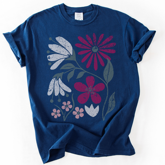 Vintage Distressed Field of Bloom Floral-  Comfort Colors Relaxed Fit Premium T Shirt