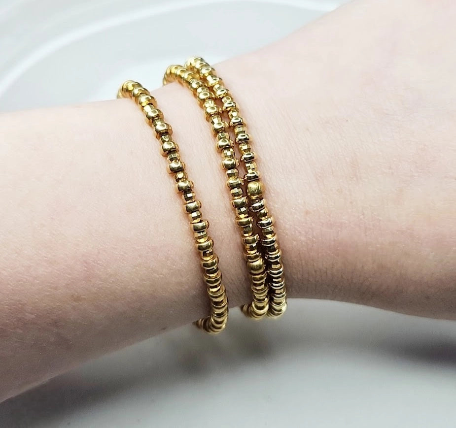 Stackable Textured Brass Beaded Stretch Bracelets