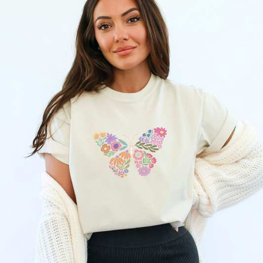 Boho Floral Butterfly -  Comfort Colors Relaxed Fit Premium T Shirt