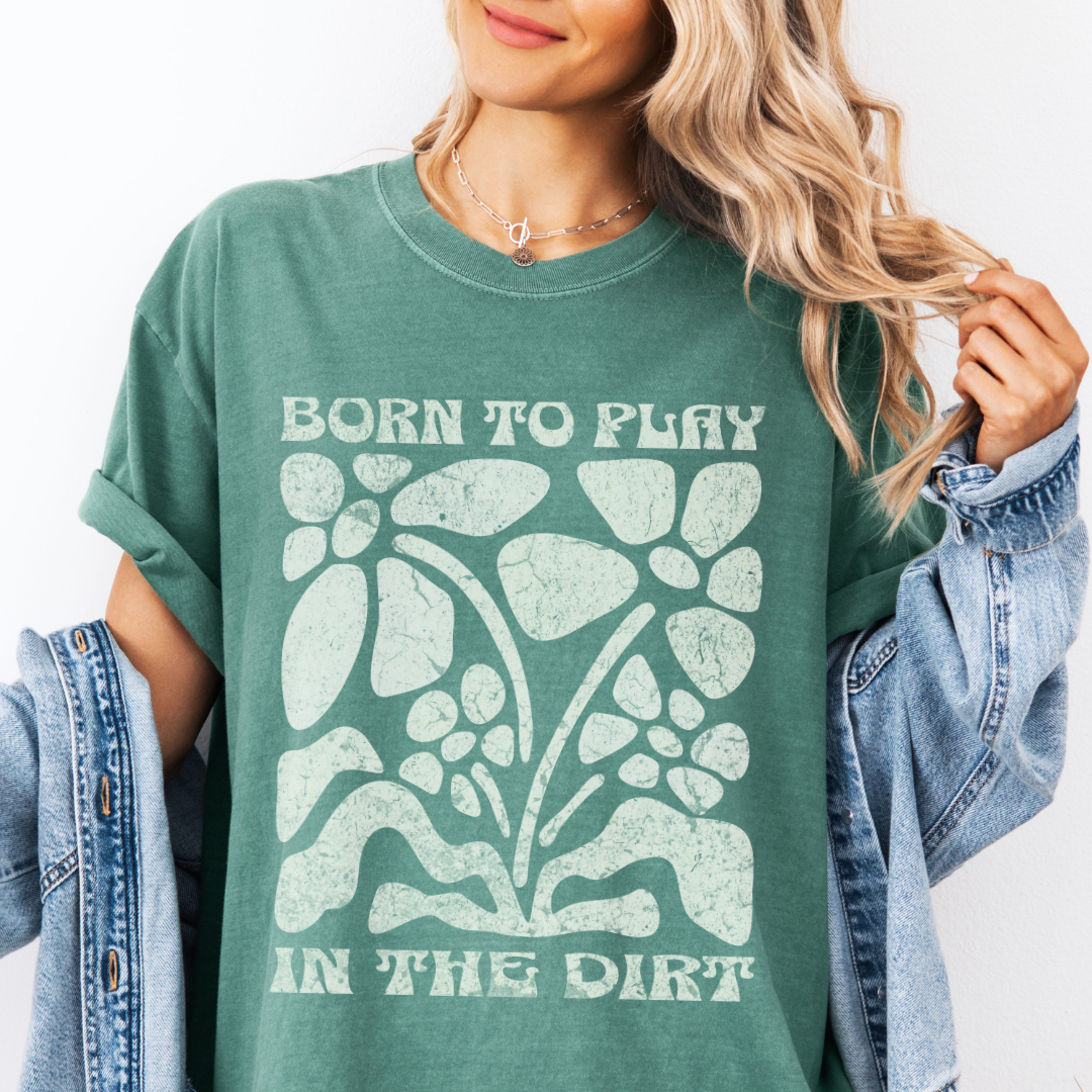 Born To Play In The Dirt - White Flower Power Print