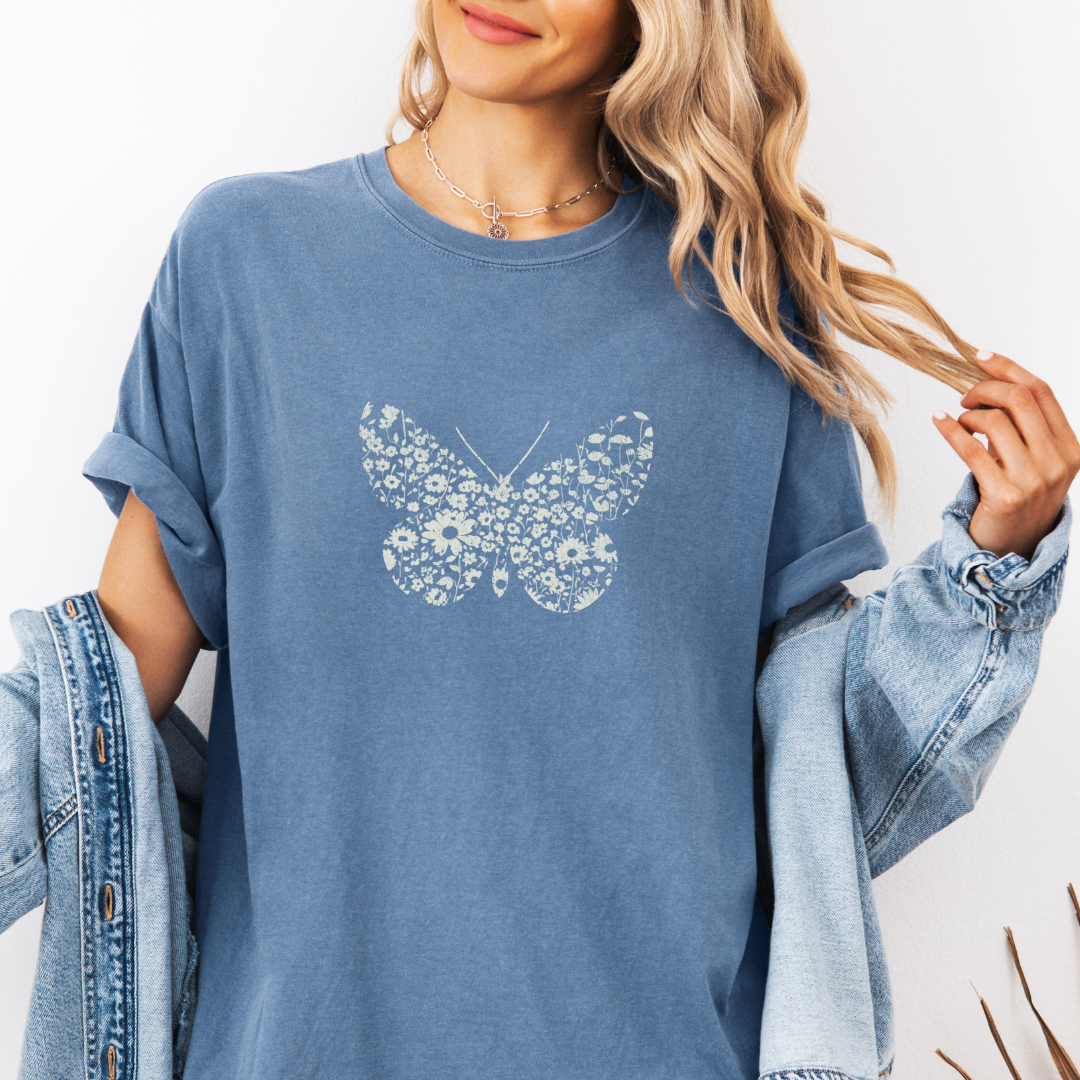 Silhouette Floral Butterfly - Relaxed Fit Premium T Shirt