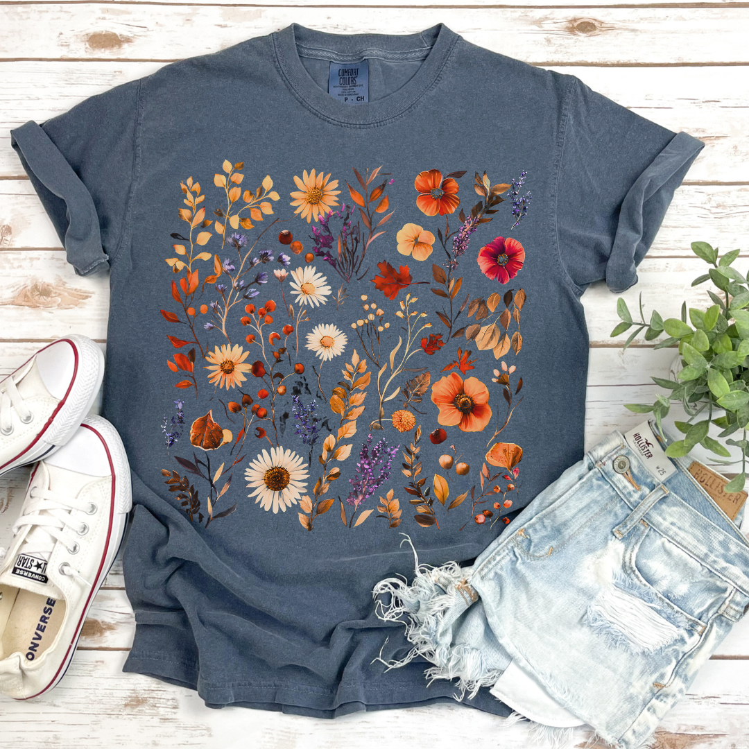 Autumn Boho Floral Print - Comfort Colors Relaxed Fit Premium T Shirt