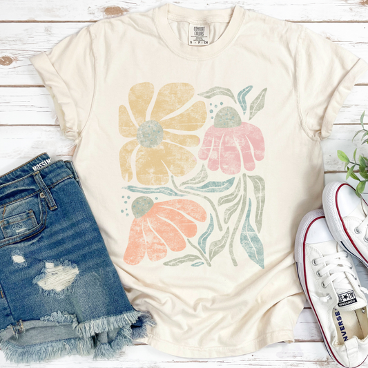 Faded Funky Flower Print -  Comfort Colors Relaxed Fit Premium T Shirt