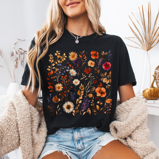 Autumn Boho Floral Print - Comfort Colors Relaxed Fit Premium T Shirt