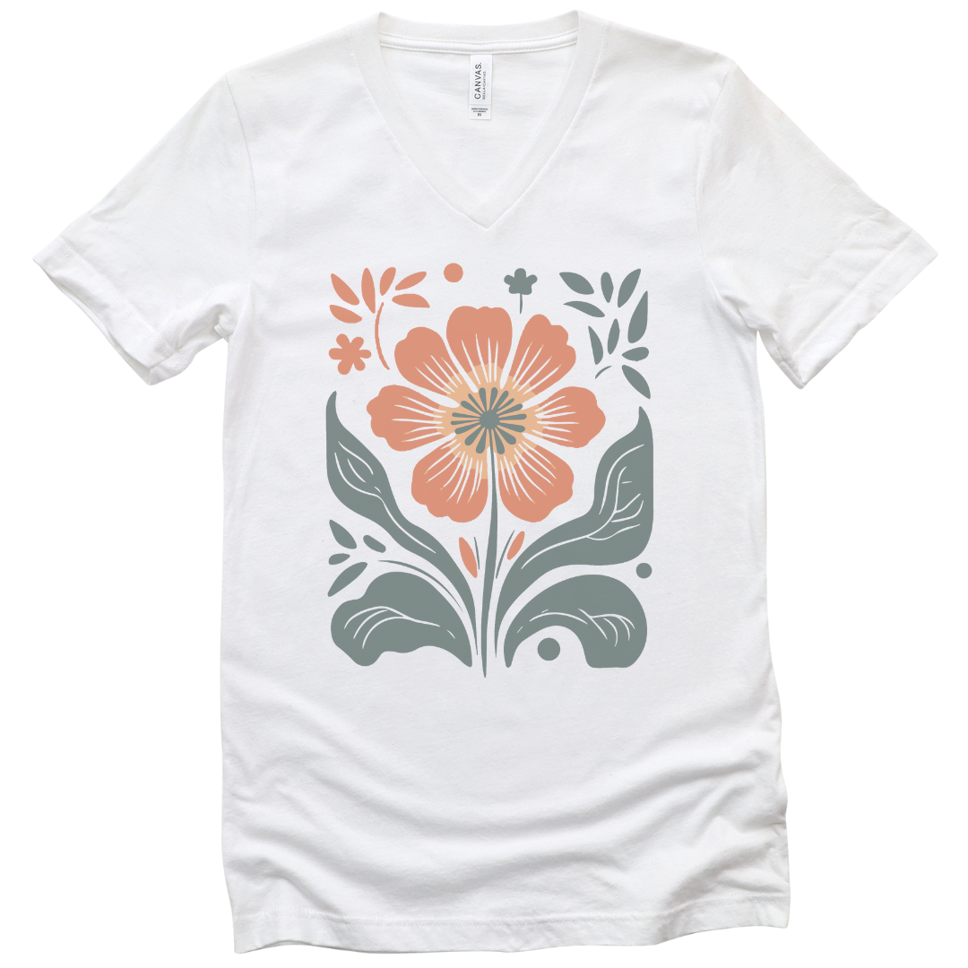 Retro Floral - Bella Canvas Short Sleeve V Neck