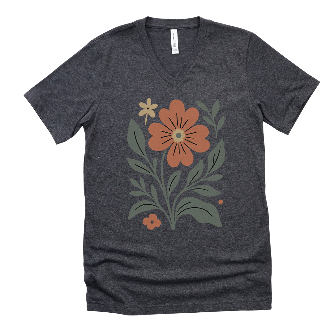 Orange Flower - Bella Canvas Short Sleeve V Neck
