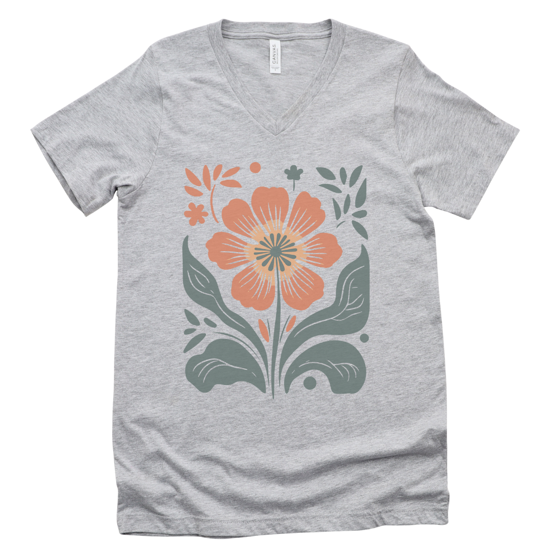 Retro Floral - Bella Canvas Short Sleeve V Neck