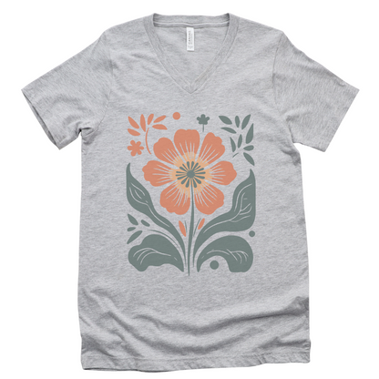 Retro Floral - Bella Canvas Short Sleeve V Neck