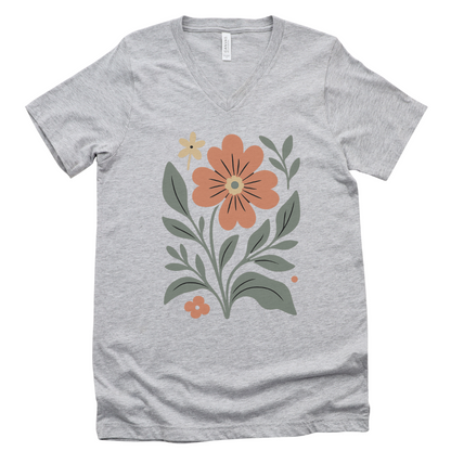 Orange Flower - Bella Canvas Short Sleeve V Neck