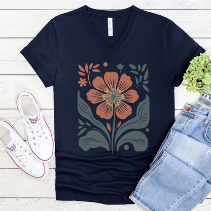 Retro Floral - Bella Canvas Short Sleeve V Neck