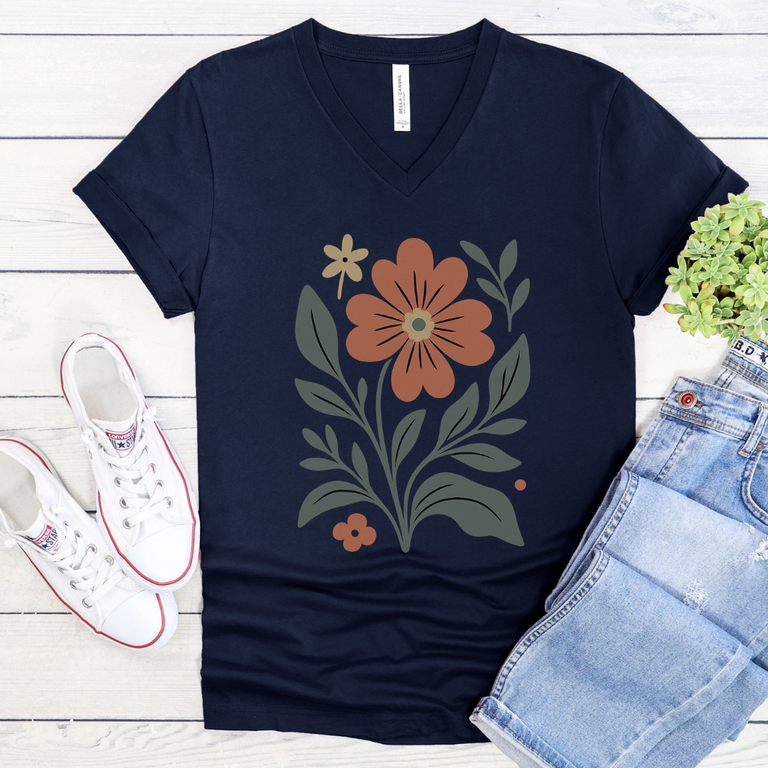 Orange Flower - Bella Canvas Short Sleeve V Neck