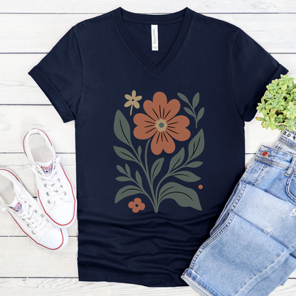 Orange Flower - Bella Canvas Short Sleeve V Neck