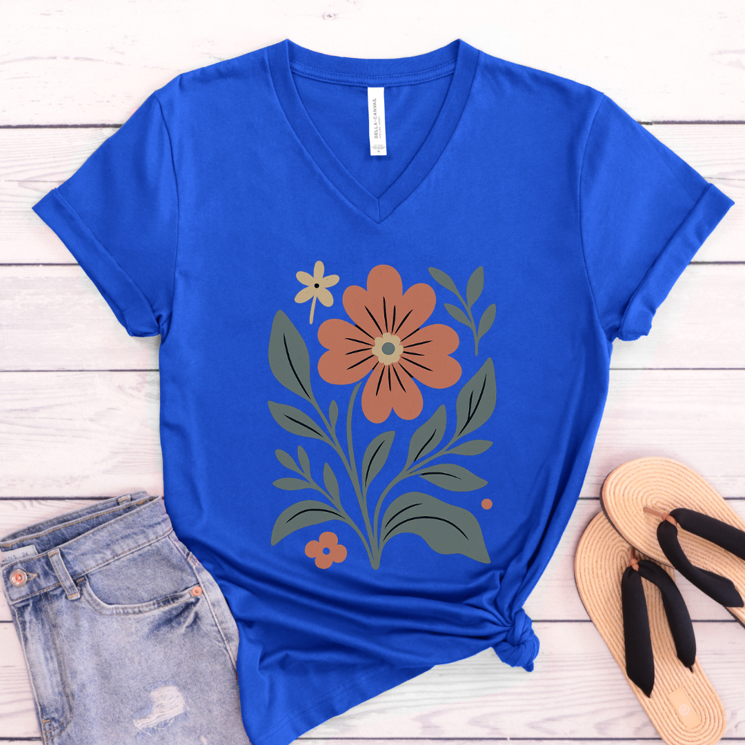 Orange Flower - Bella Canvas Short Sleeve V Neck