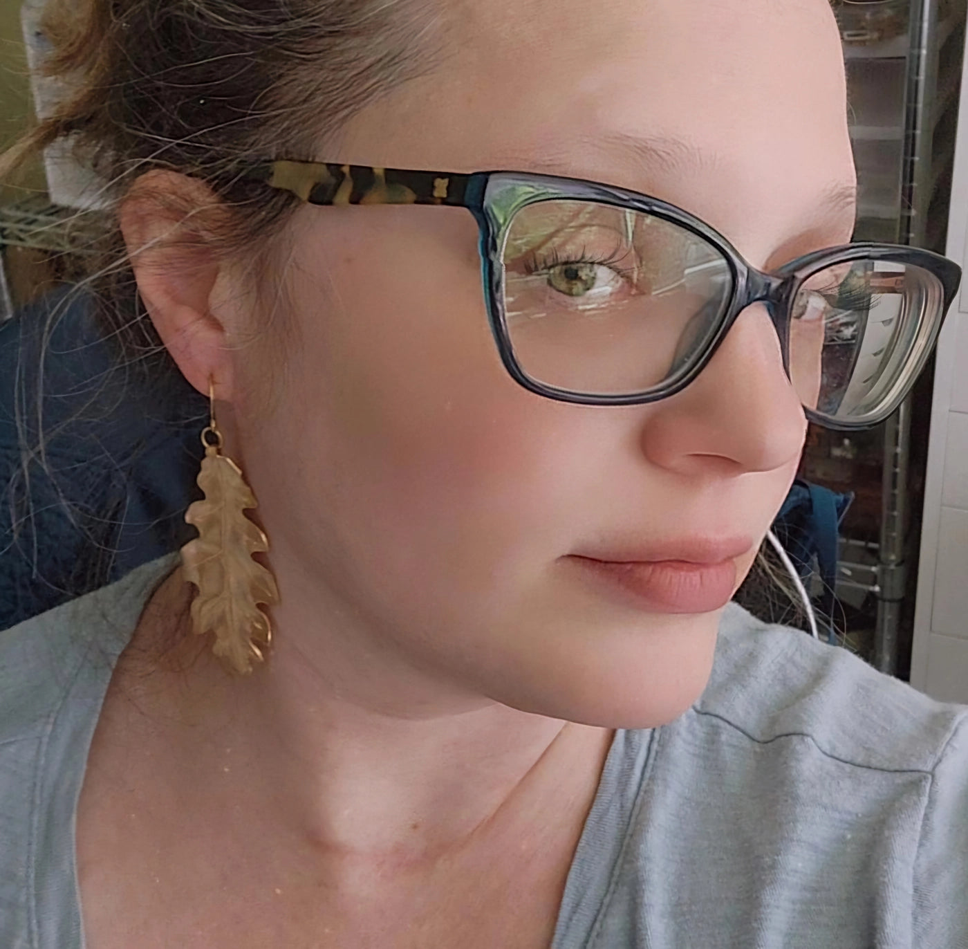 Brass Oak Leaf Dangle Earrings, Floral Botanical Jewelry