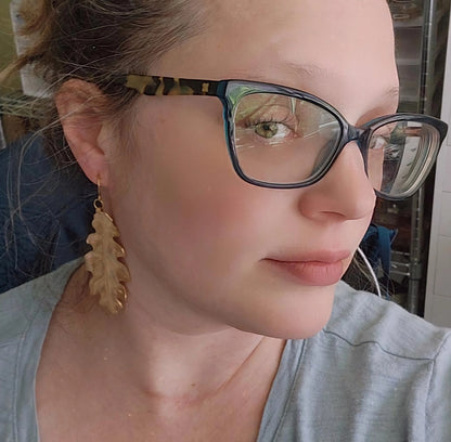 Brass Oak Leaf Dangle Earrings, Floral Botanical Jewelry