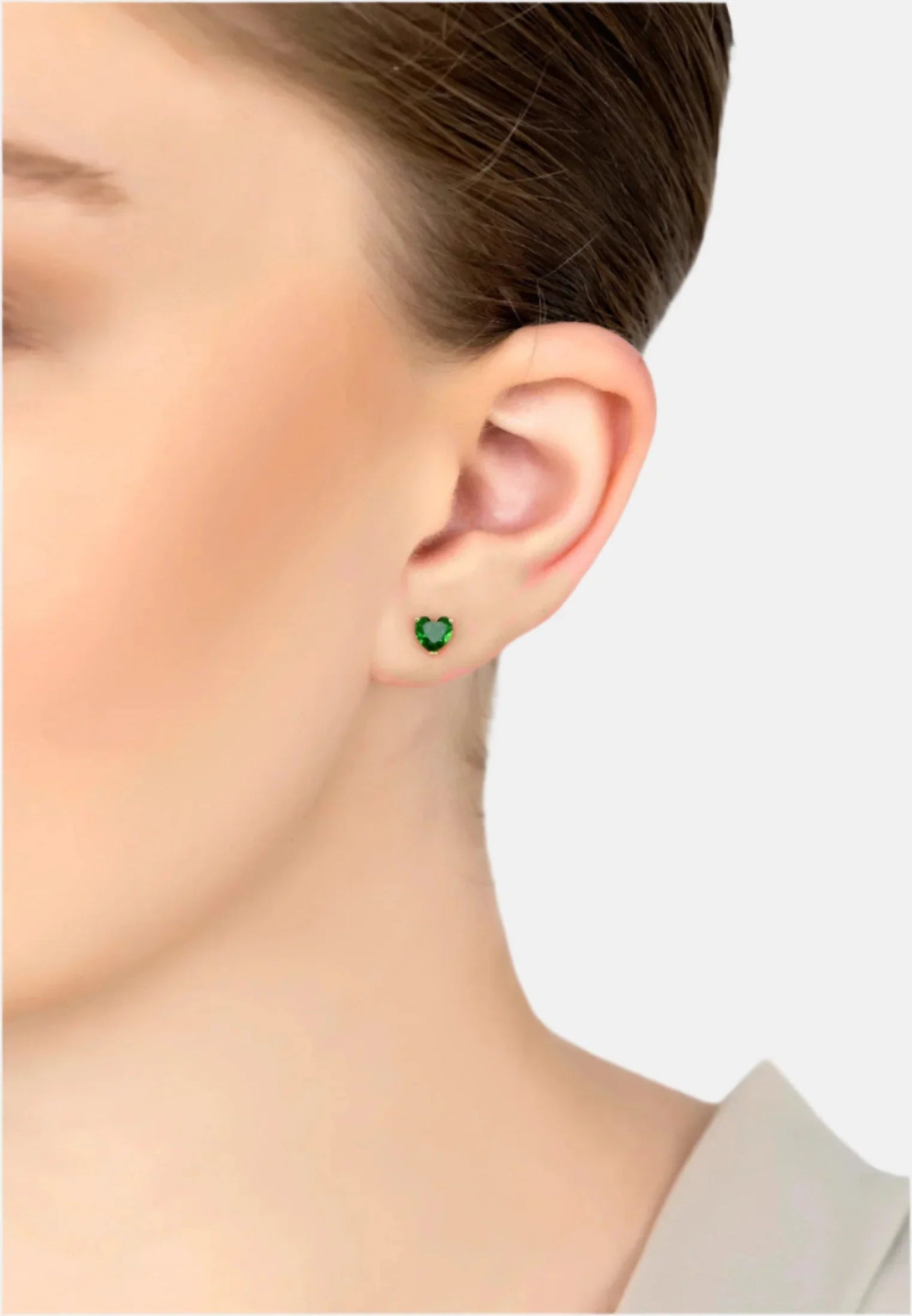 Asscher Cut Heart Stud Earrings Gold Emerald