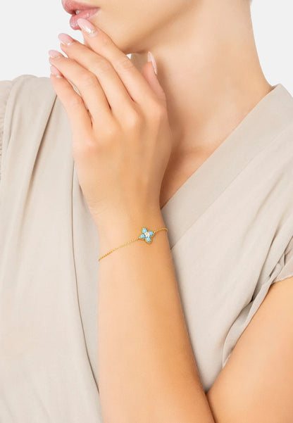 Flower Clover Turquoise Bracelet Gold