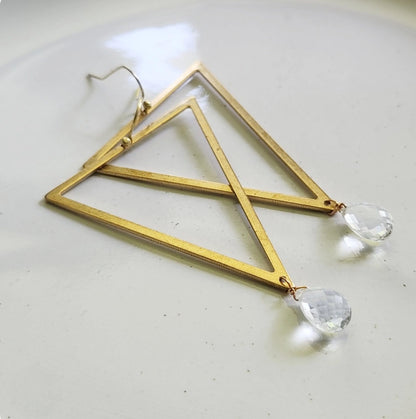 Bold Brass Triangles and Gemstone Statement Dangle Earrings