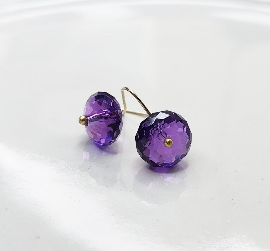 Amethyst Maximalist Huggie Dangle Earrings, Zodiac Stone