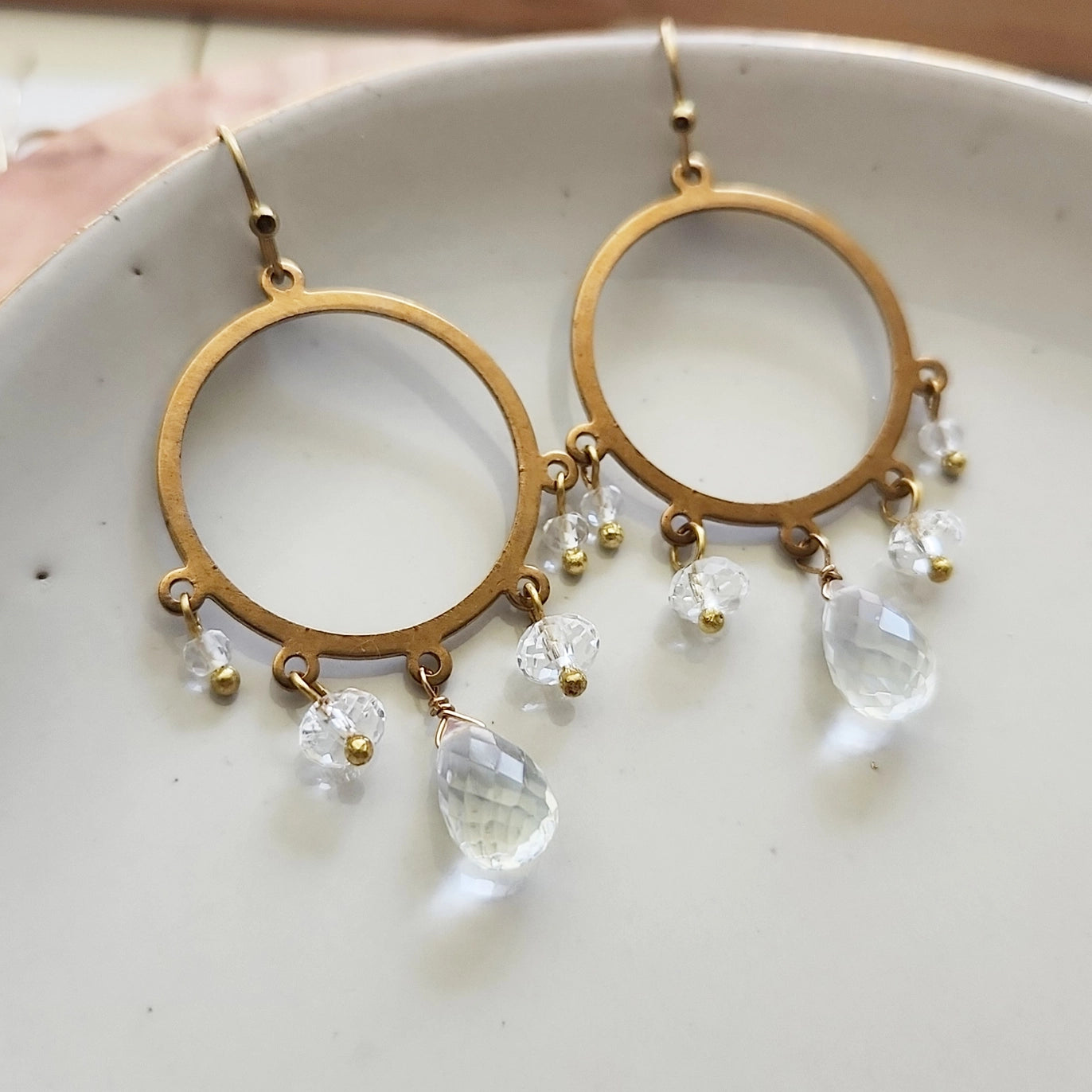 Gemstone and Brass Chandelier Bridal Statement Earrings
