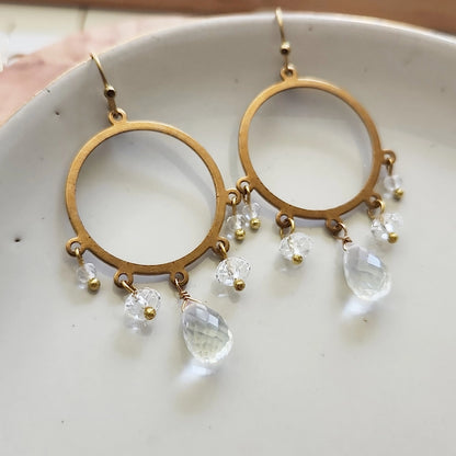 Gemstone and Brass Chandelier Bridal Statement Earrings