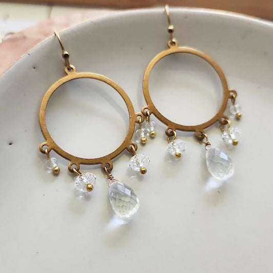Gemstone and Brass Chandelier Bridal Statement Earrings